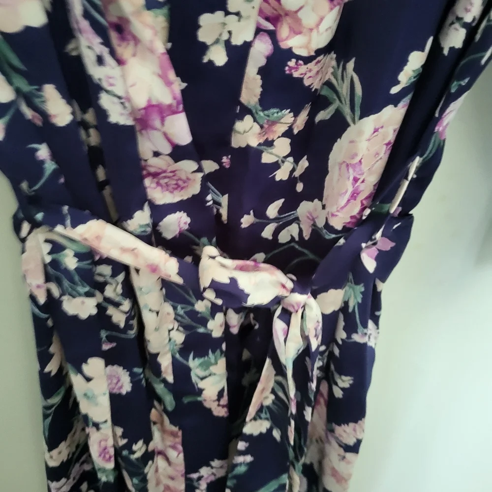 Flora‎ by Flora Nikrooz Maria Satin Robe Floral Blue Multicolored Size L/XL